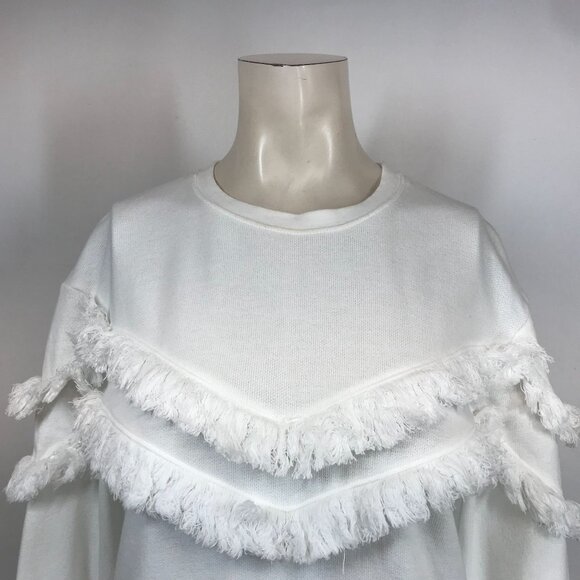 RAILS - WOMEN'S SMALL -WHITE LONG SLEEVE CREW NECK FRINGE PULL-OVER SWEATSHIRT - Picture 2 of 9